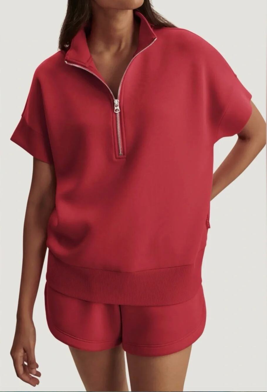 NWOT VARLEY Ritchie Short Sleeve Half Zip Sweatshirt in Rich Raspberry Size M